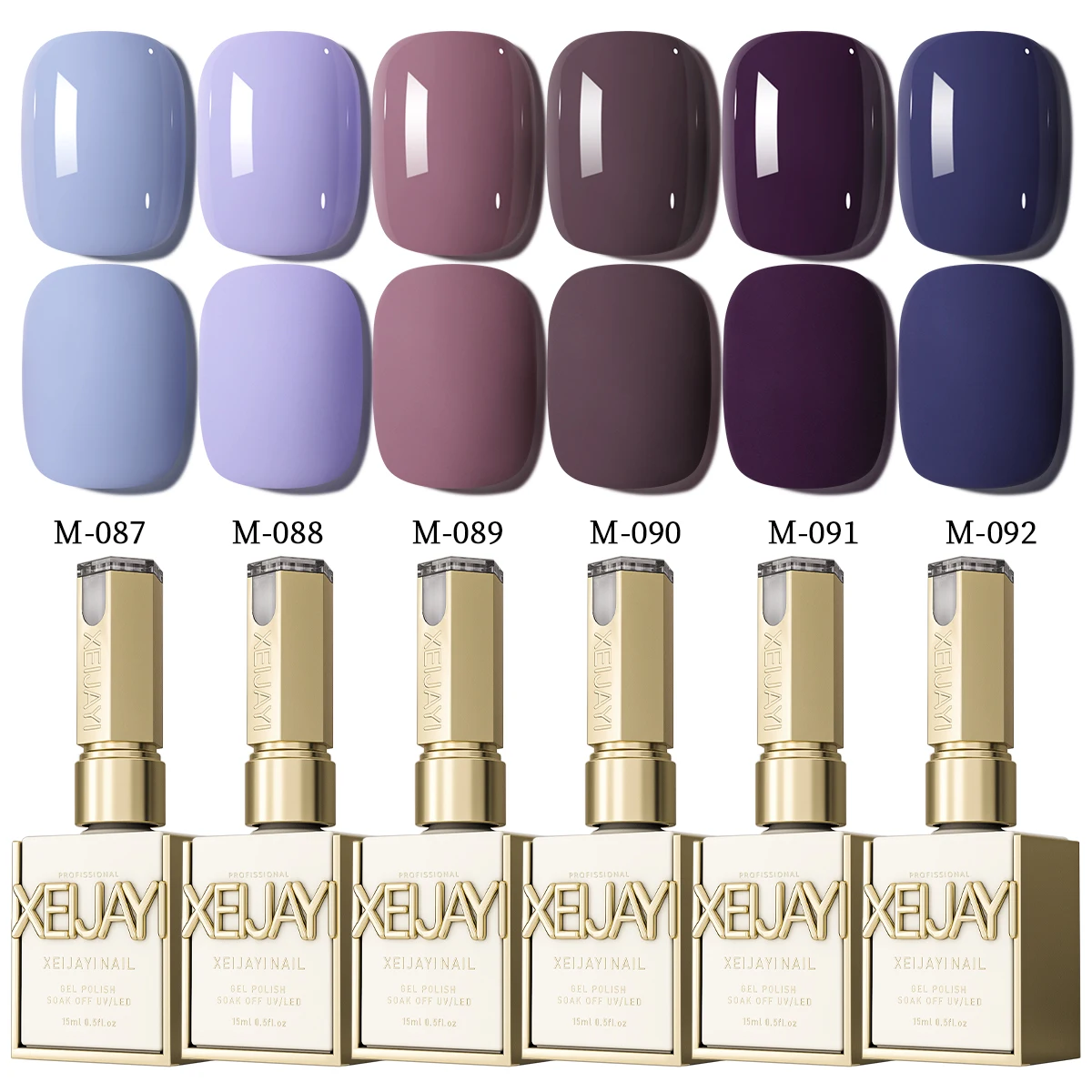 XEIJAYI 15ML สีม่วงเจลเล็บ PURE สีกึ่งถาวรเล็บชุด Soak Off UV เคลือบเงาเล็บ 6 สี