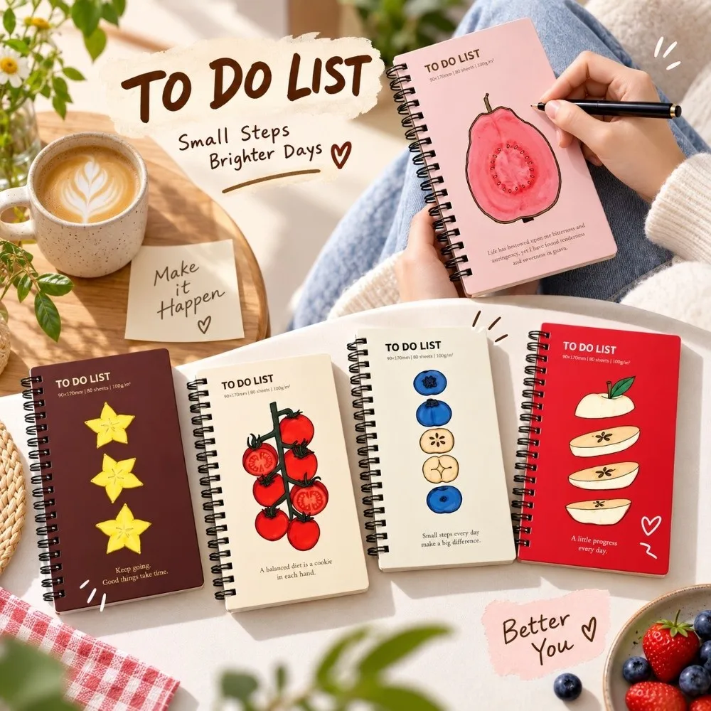 Illustration Cover Journal Notebook Portable Aesthetic To Do List Notebook Spiral Bound Habit Tracker Journal