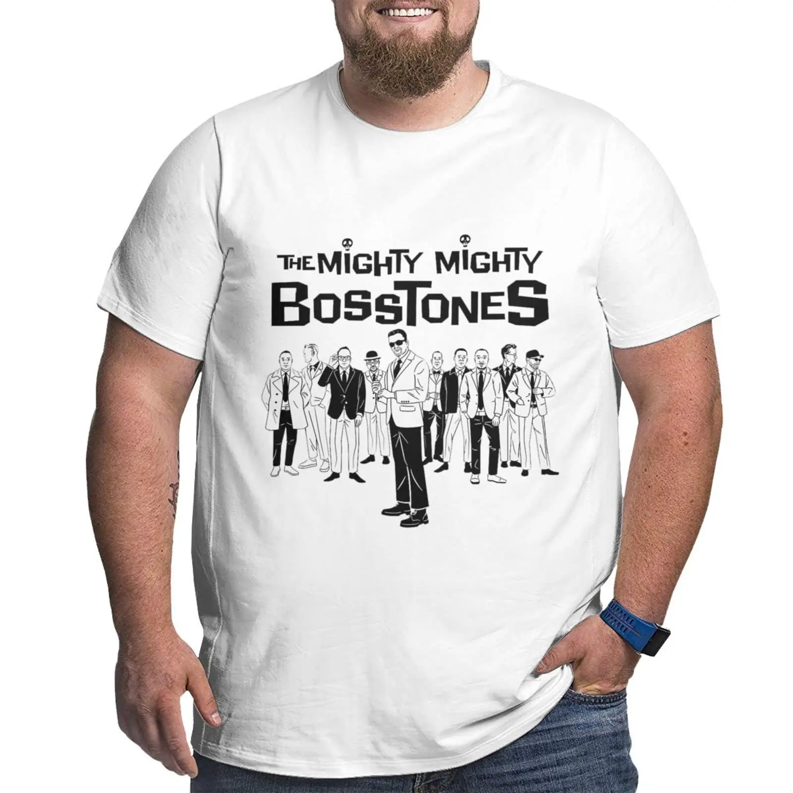 The Mighty  Bosstones Shirt Plus Size Men Short Sleeve T  Big Tall Summer Loose Breathable Graphic T-  cot