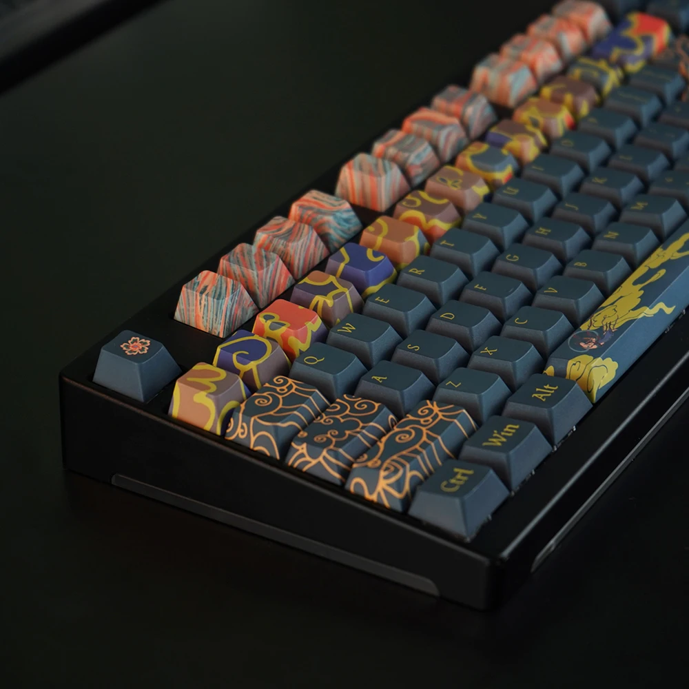 Keycap de teclado estilo chinês, perfil cereja, Dunhuang, tema do céu voador, sublimação térmica, teclas PBT para teclado mecânico MX, 129 teclas