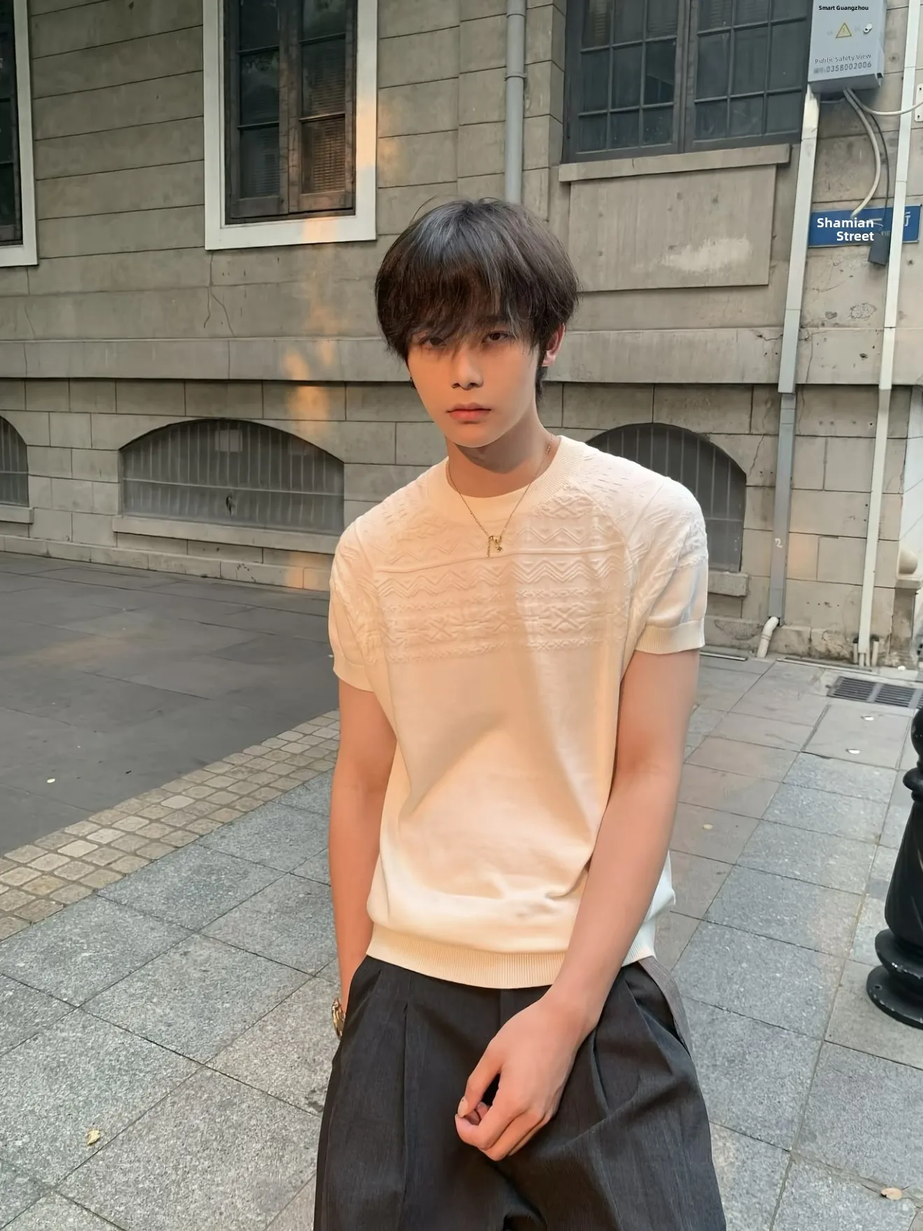 

Soft Knitted Short Sleeve Island Flower Pattern Casual Versatile Summer Cotton Sweatshirt for Men And Women Breathable round ...
