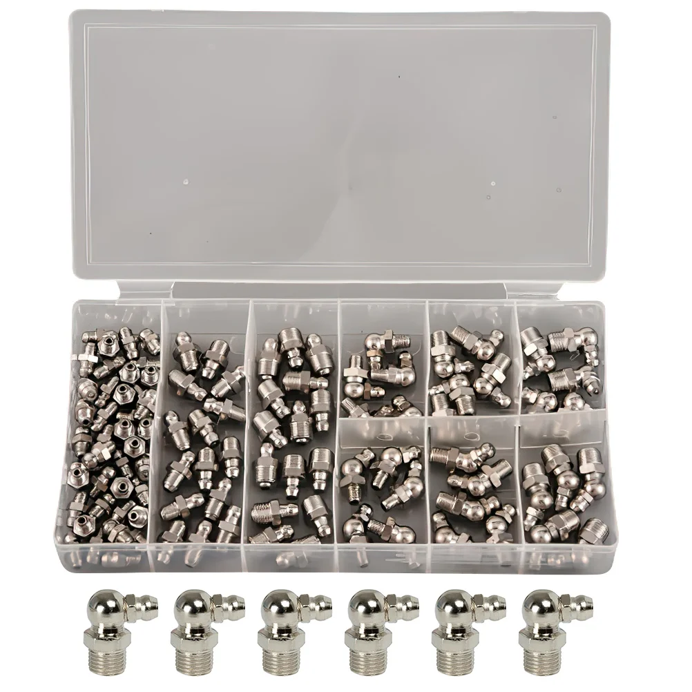 Nickel-plated Straight and Curved Oil Grease Zerk Fittings Tip Zerks Assortment Bevel Fuel Nozzle