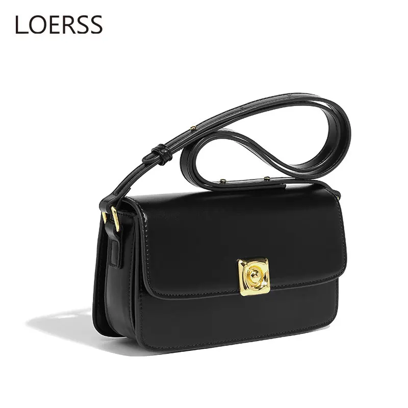 LOERSS Women Crossbody Bag Leather Vintage Small Square Bag Niche Pillow Bag Split Leather Fashion Shoulder Bag Female Hadnbag