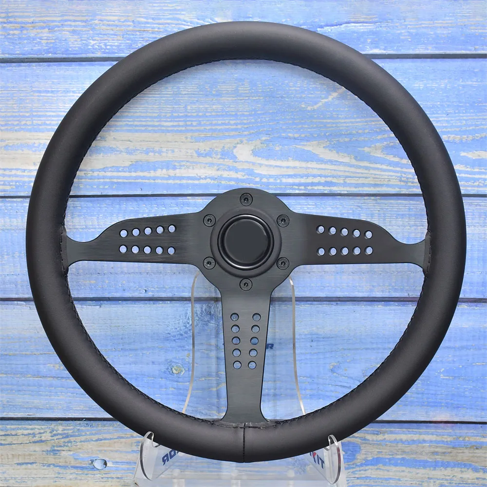 

14inch 345mm Car Steering Wheel Black Leather Flat Drift Racing Quick Release Replacement Steering Wheel With PCD 70mm