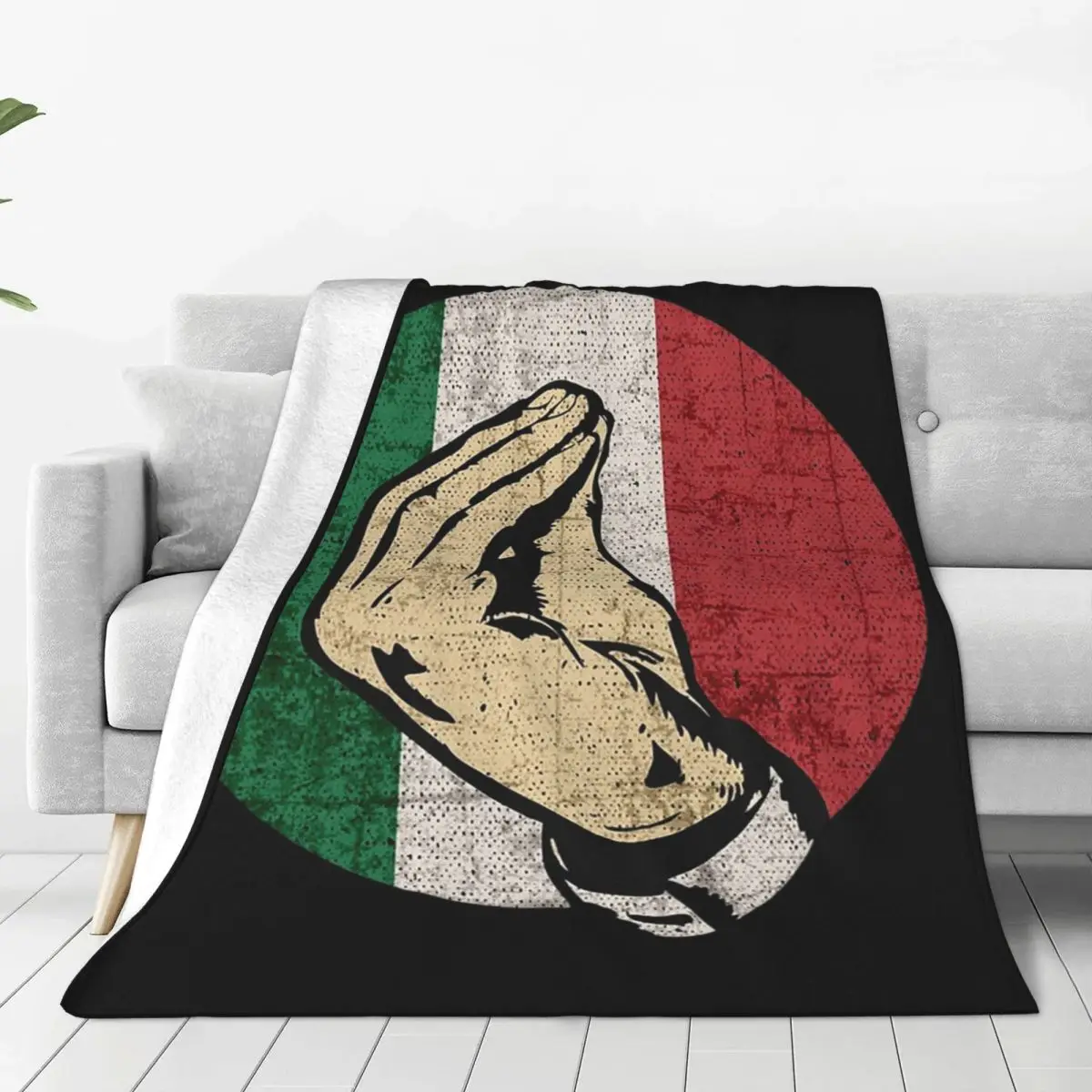 Italian Hand Gesture Sing Language Blanket Soft Warm Flannel Throw Blanket Plush for Bed Living room Picnic Travel Home Couch