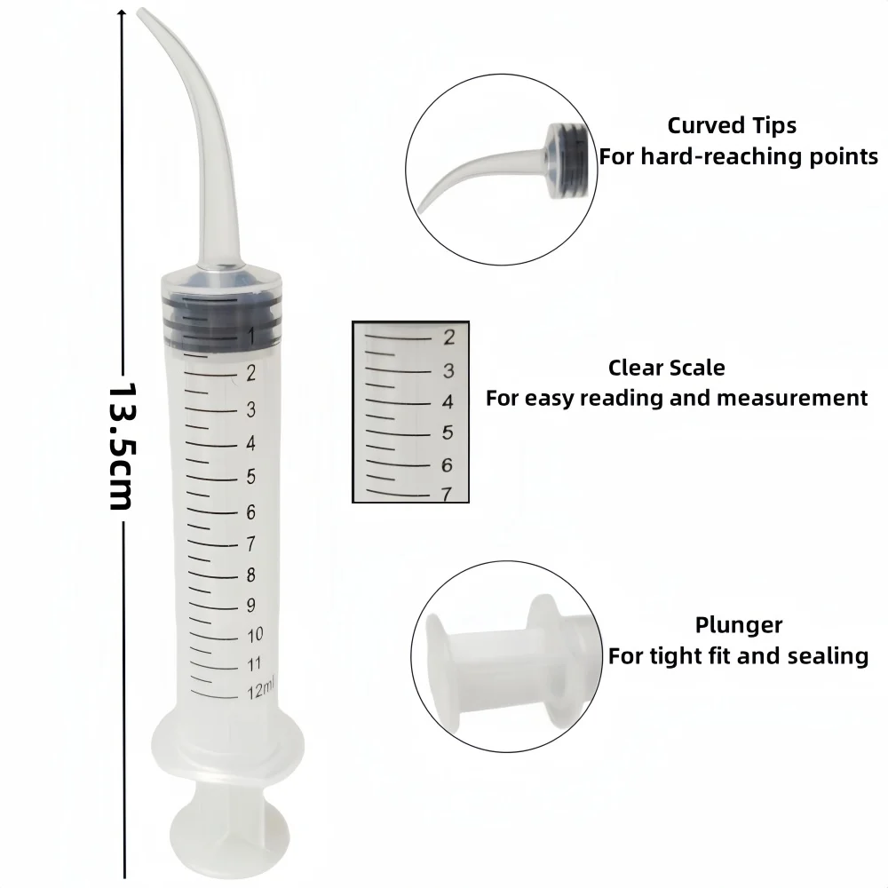 5PCS Dental Irrigation Syringe With Curved Tip 12ml Disposable Dental Instrument for Dentist Use Dentistry Consumable Material