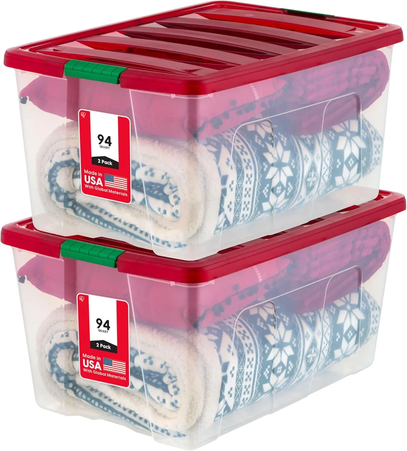 

94 Qt. Stackable Plastic Storage Bins with Lids, 2 Pack - BPA-Free, See-Through, Durable Nestable Containers, Secure Pull Handle