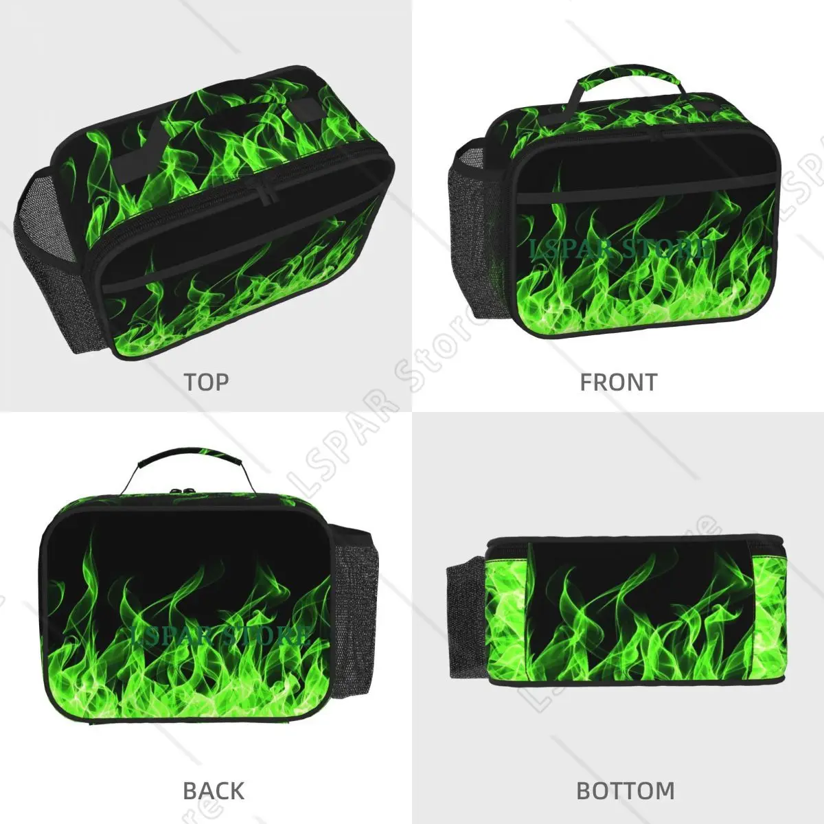 Lime Green Flame Black Insulated Lunch Bag for Women Office Cooler Thermal Food Box Tote Portable Lunch Boxes Container