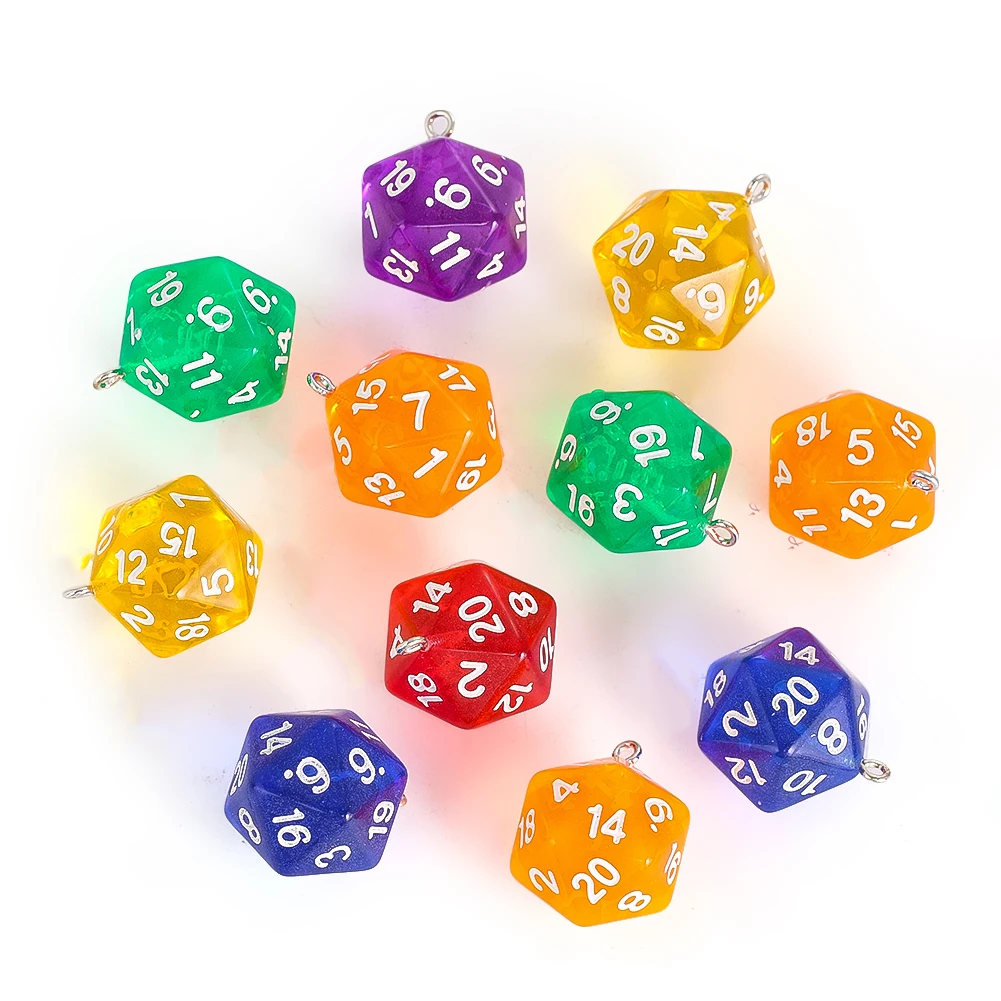 Colorful Translucent 20 Sided Dice Keychain Creative Resin Decorative Ornament RGB Gaming Fun Pendant DIY Jewelry Accessories