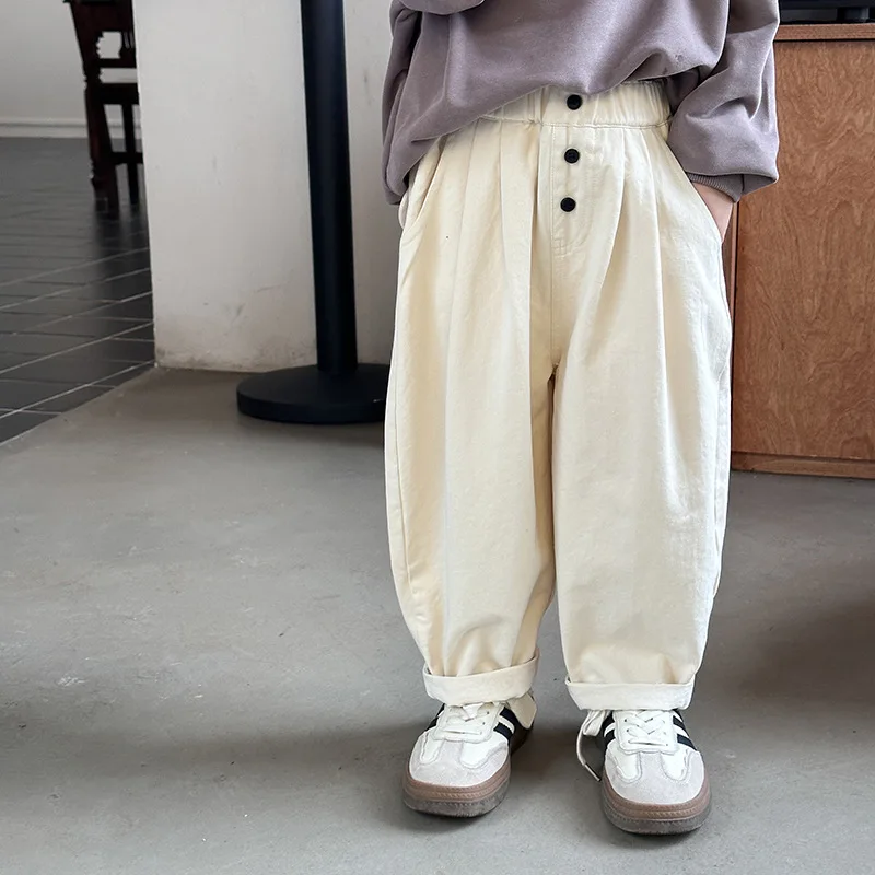 Kids pants Spring Vertical buckle children loose carrot pants boys and girls casual pants