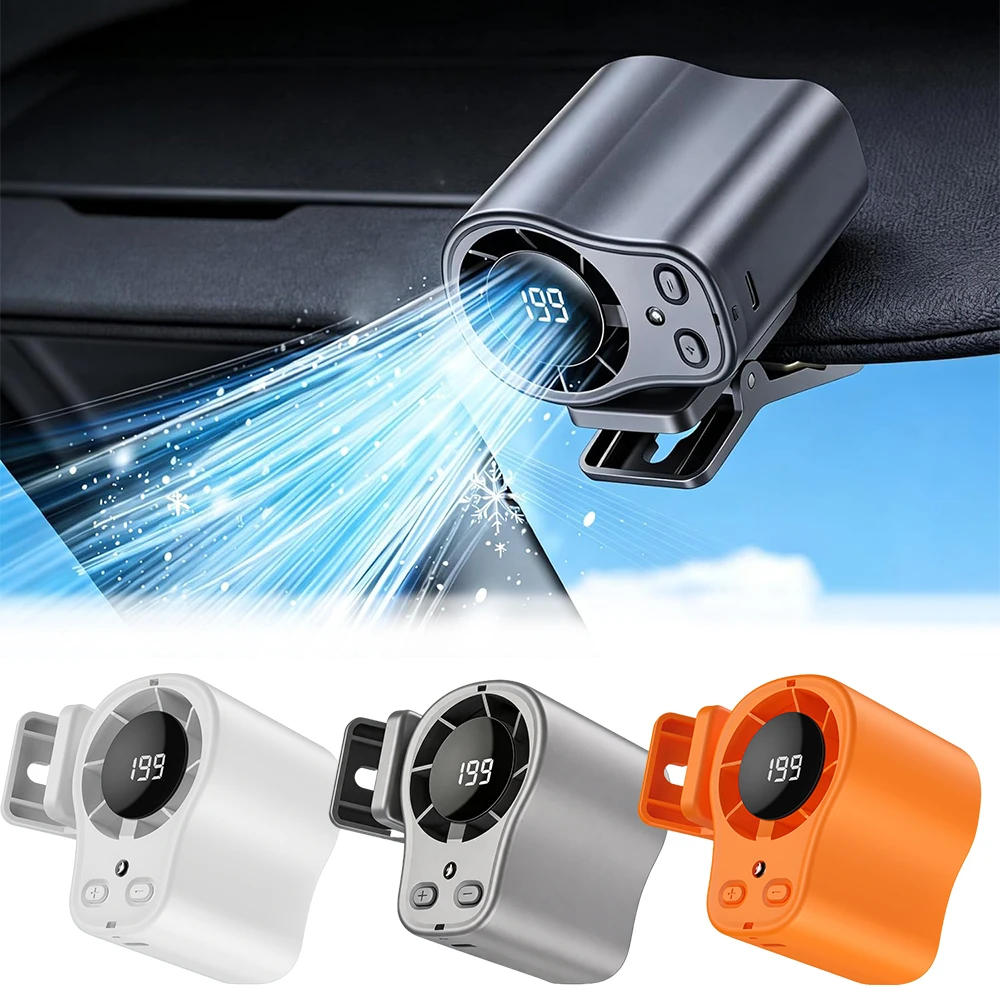 USB Rechargeable Car Clip on Air Conditioner Fan with LED Display 360 ° Rotation Personal Fan for Cars Work Outdoor Camping