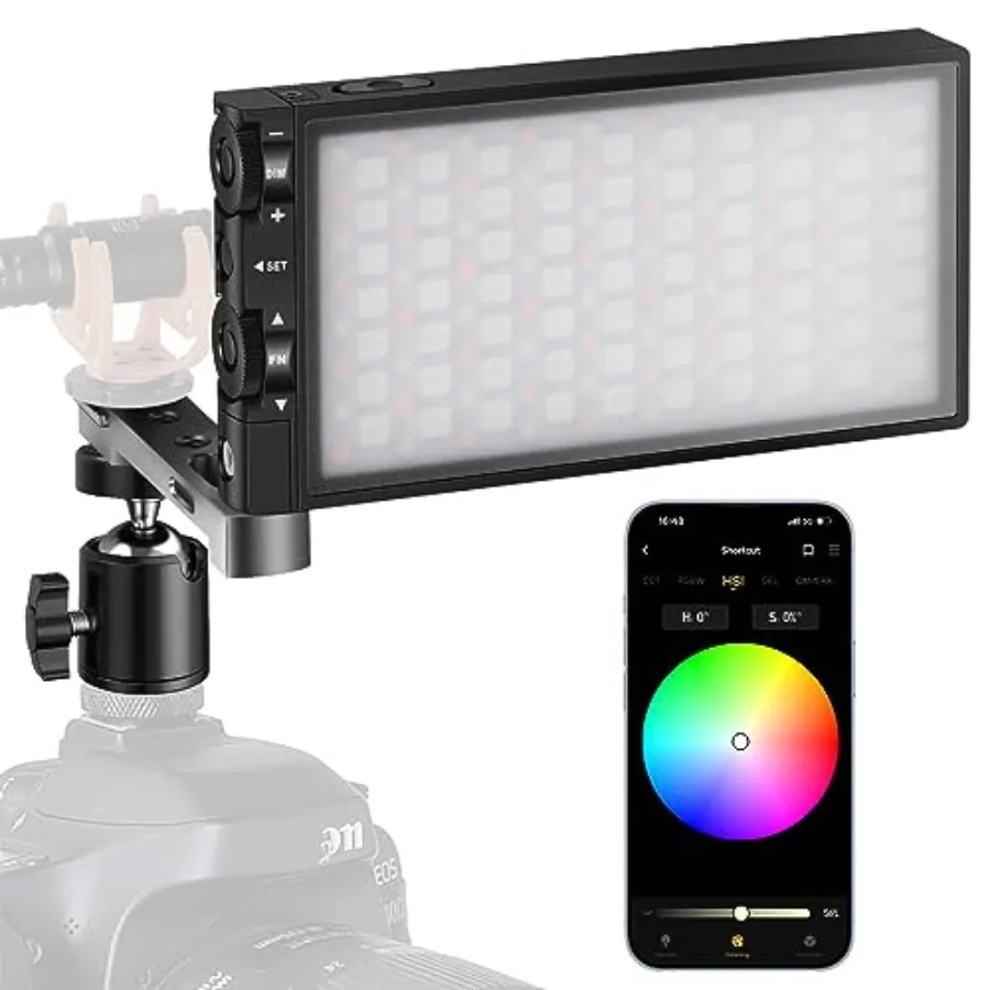 RGB Video Light with APP Control, 12W 210 Minutes Rechargeable Battery LED Camera Light, 10 Common Lighting Effects, CRI≥97 250