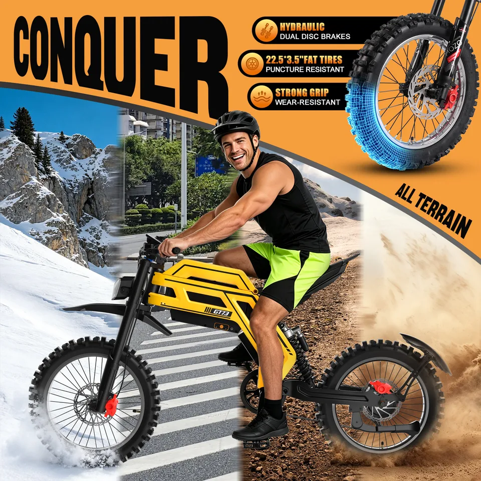 22 in Electric Bike 3000W Motor 58V 30AH 43MPH Fat Tires Off-road Mountain Ebike image 4