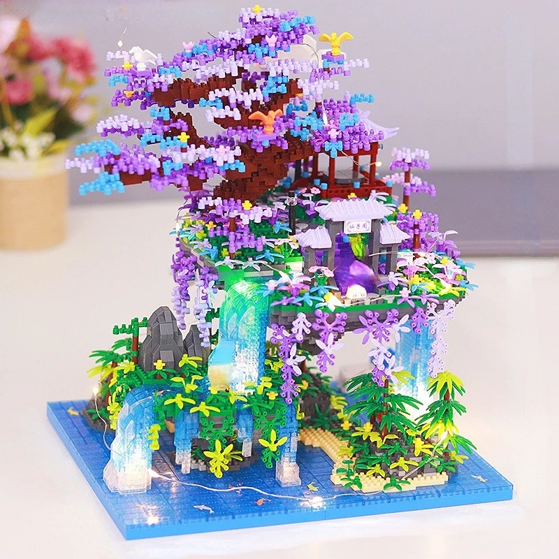 4574PCS Guanghan Fairy Pavilion Building Blocks DIY Diamond Blocks Toys Chinese Architecture Bricks Toys for Boys Girls Gift