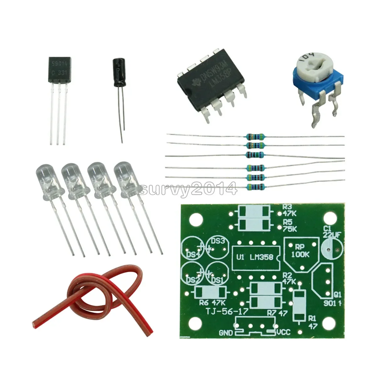 LM358 호흡 조명 부품 전자 DIY 재미 만들기 키트 파란색 깜박이 램프 전자 생산 스위트