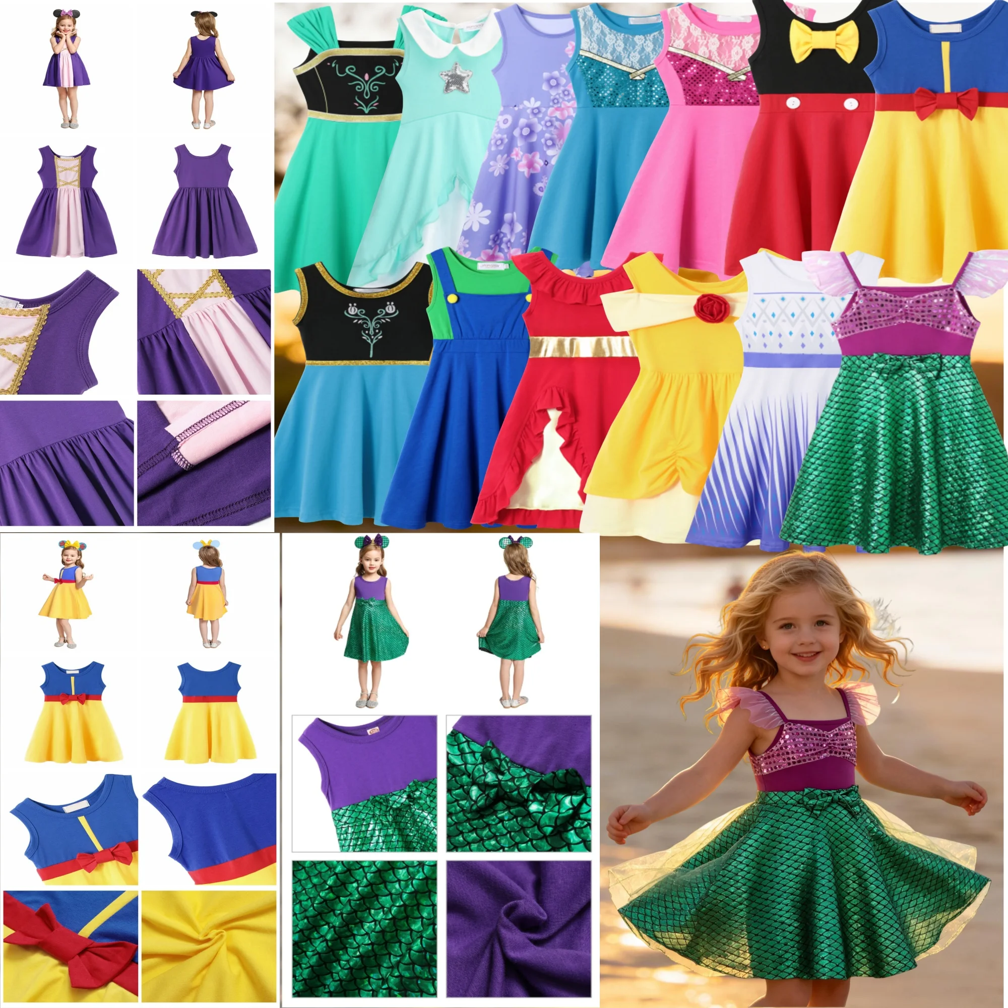 

Toddler Girls Princess Dress Summer Sleeveless Soft Cotton Cute Cosplay Costume Birthday Party Dress for Kids 2-7 Years