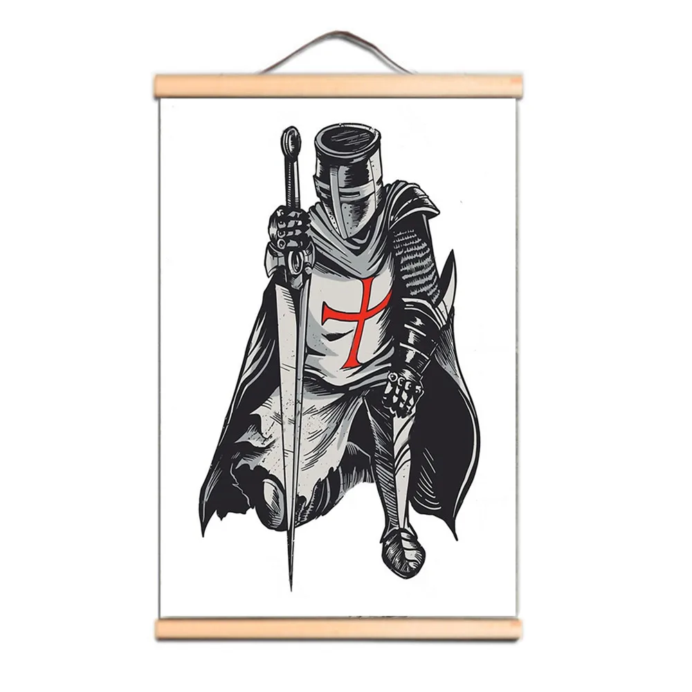 

Knights Templar Poster Nordic Style Wall Artwork Canvas Pictures Wooden Scroll Hanging Painting Print Home Decor Living Room F6