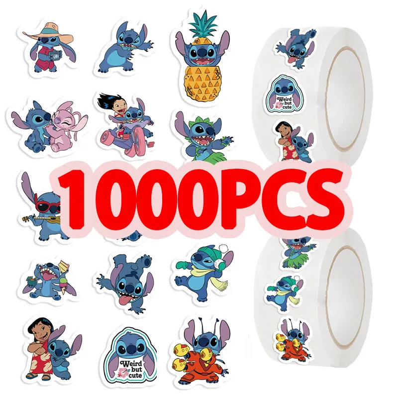 1000pcs/Roll Disney Cartoon Stitch Sealing Sticker DIY PVC Laptop Decals Decoration Stiker Reward Gift Toys