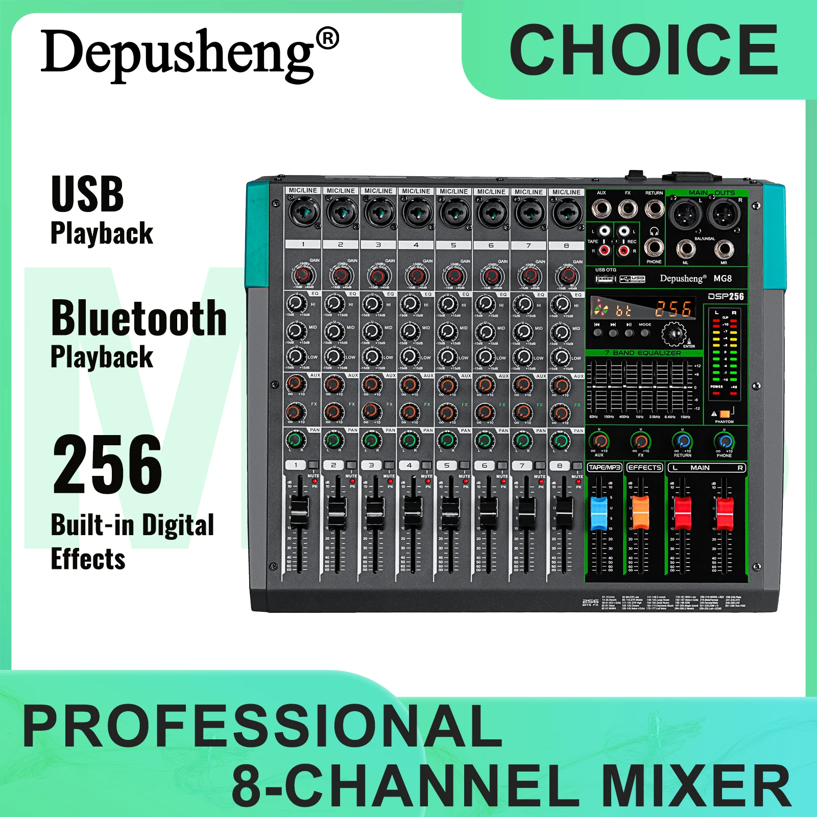 Audio Mixer 4 Channel - Professionele Audio Mixer Depusheng MG8 8