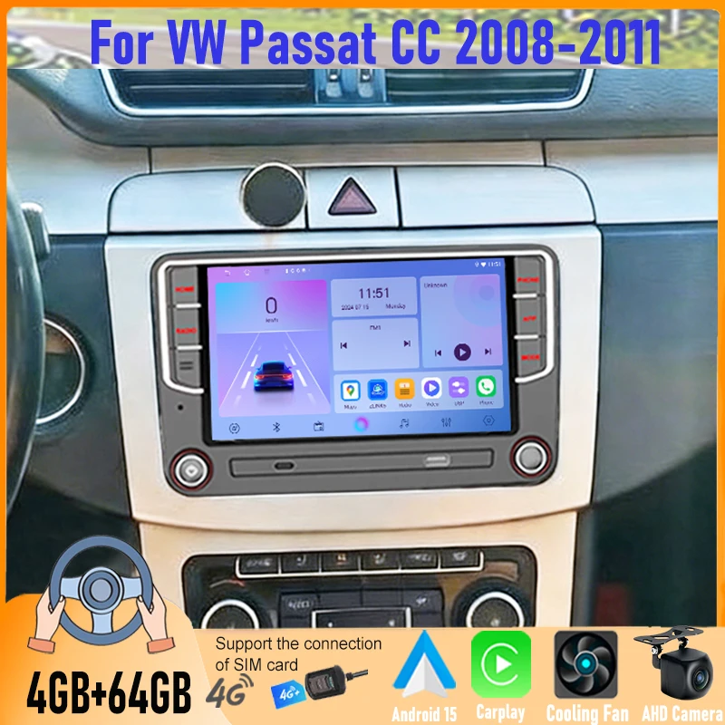 7'' 6+128GB Android Car Radio For VW Passat CC 2008-2011 With CarPlay Android Auto GPS Navi Head Unit Canbus WiFi FM Camera BT