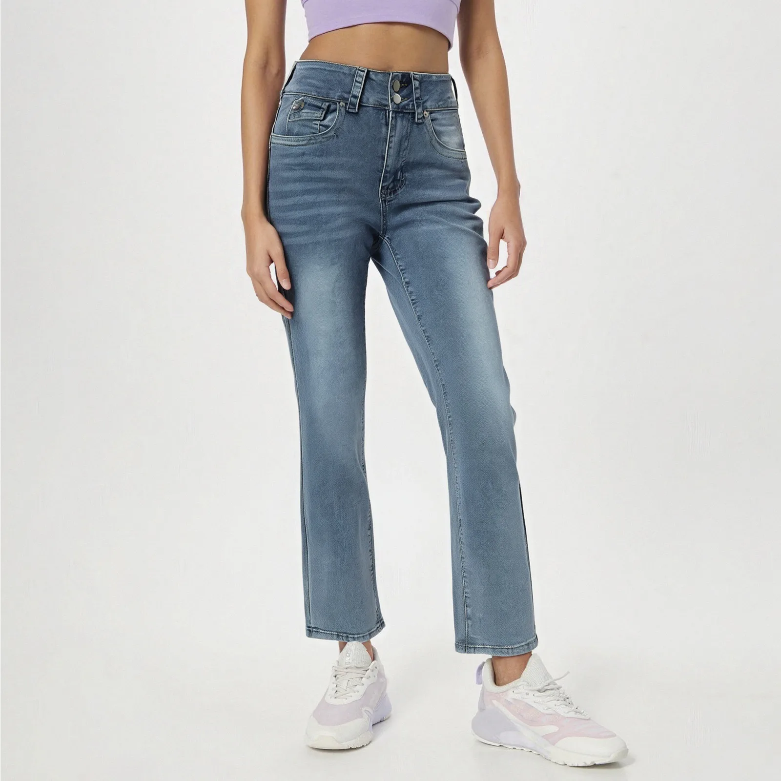 

American Style Casual New Women Stretch Slim Fit Ligh Blue High Quality Jeans High Waist Casual Lady Female Straight Denim Pants