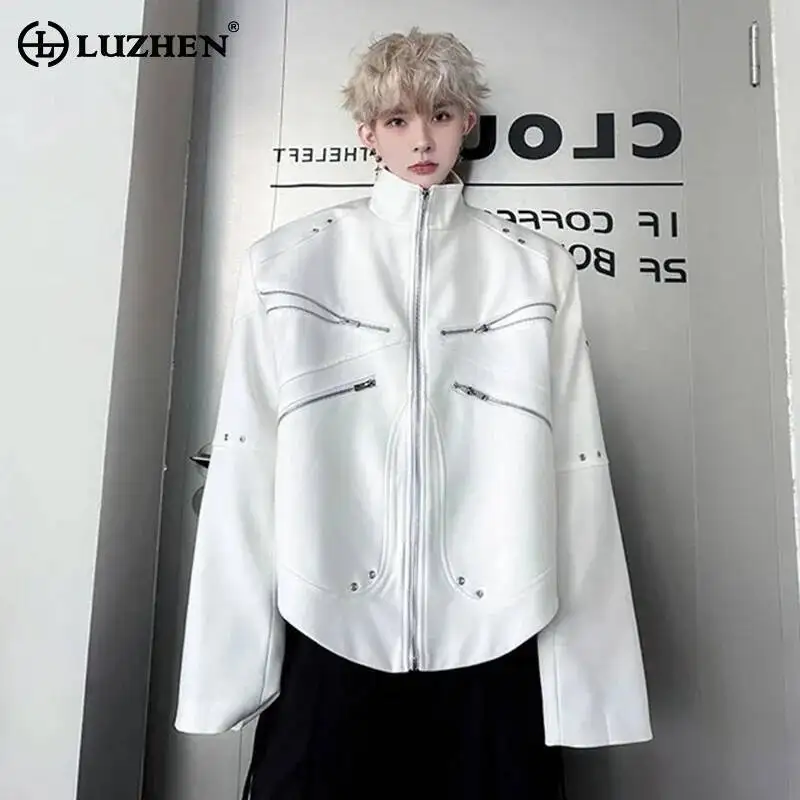 LUZHEN Stand Male Zipper Neck Jacket Decorate Streetwear Pockets Fashion 2025 Autumn Original Loose Shoulder Pad Clothes JY7305