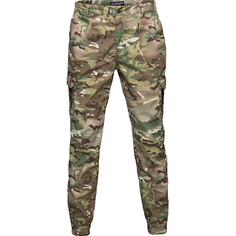 Spring Autumn Mens Camo Tactical Pants Outdoor Climbing Riding Training Sports Loose Breathable Beam Leg Overalls Cargo Trousers