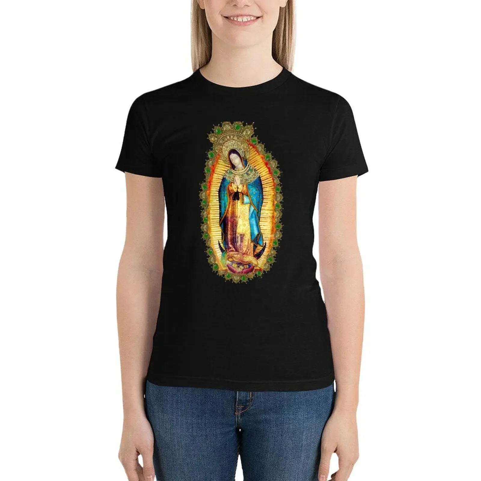 Our Lady of Guadalupe Mexican Virgin Mary Aztec Mexico T-Shirt summer top korean fashion Female clothing lady clothes Top Women