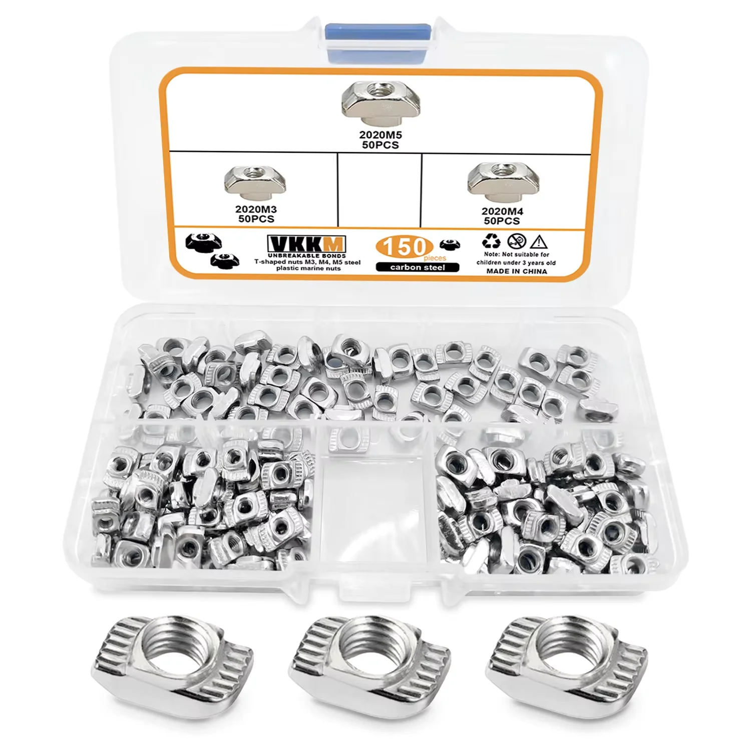 150Pcs 2020 Series T Nuts, M3 M4 M5 T Slot Nuts Hammer Head Fasteners Nut Sorting Kit For 20 Series Aluminum Profiles