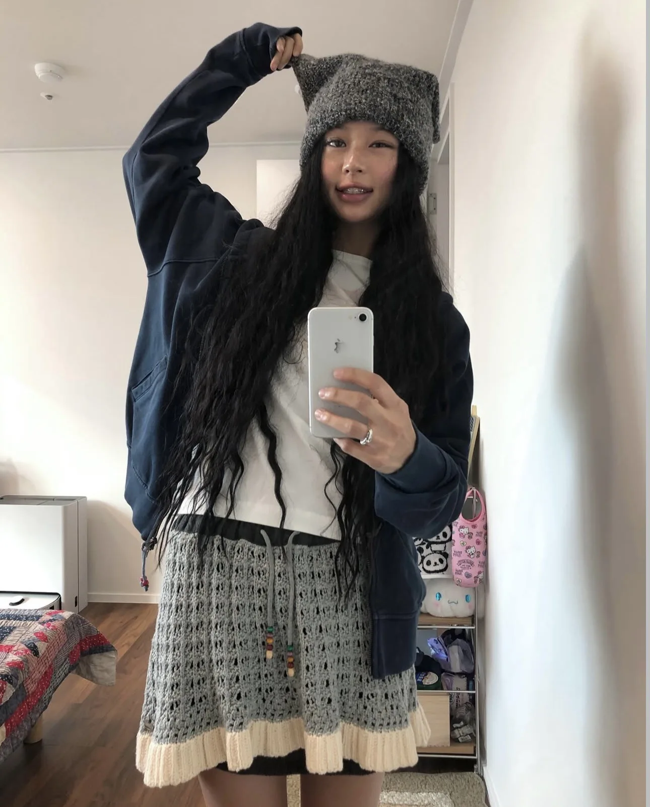 

Вязаная юбка в стиле ретро с вырезом из бисера, цветная блузка, дизайн для женщин, повседневная трапеция, свободная посадка, осень-зима, новое поступление