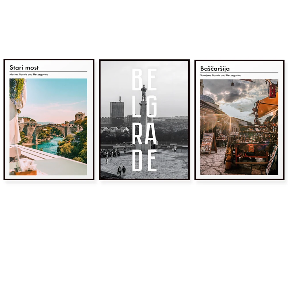 Sarajevo, Bosnia, Belgrade Serbia, Mostar Bosnia wall art print decoration travel poster canvas print