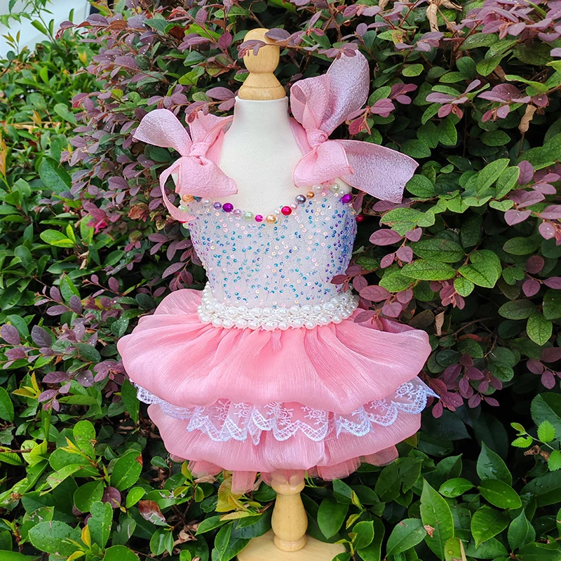 

Pink Sequin Luxury Lady Style Pet Dress Maltese Terrier Puppy Version Princess Cake Dress Cat Dog High-end Custom