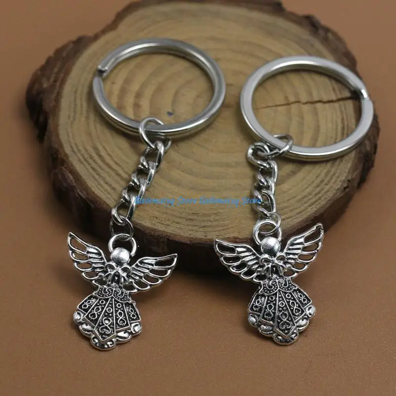 573B Stylish Angel Wing Keychain Silver Metal Pendant for Auto Keys Phone Lanyard