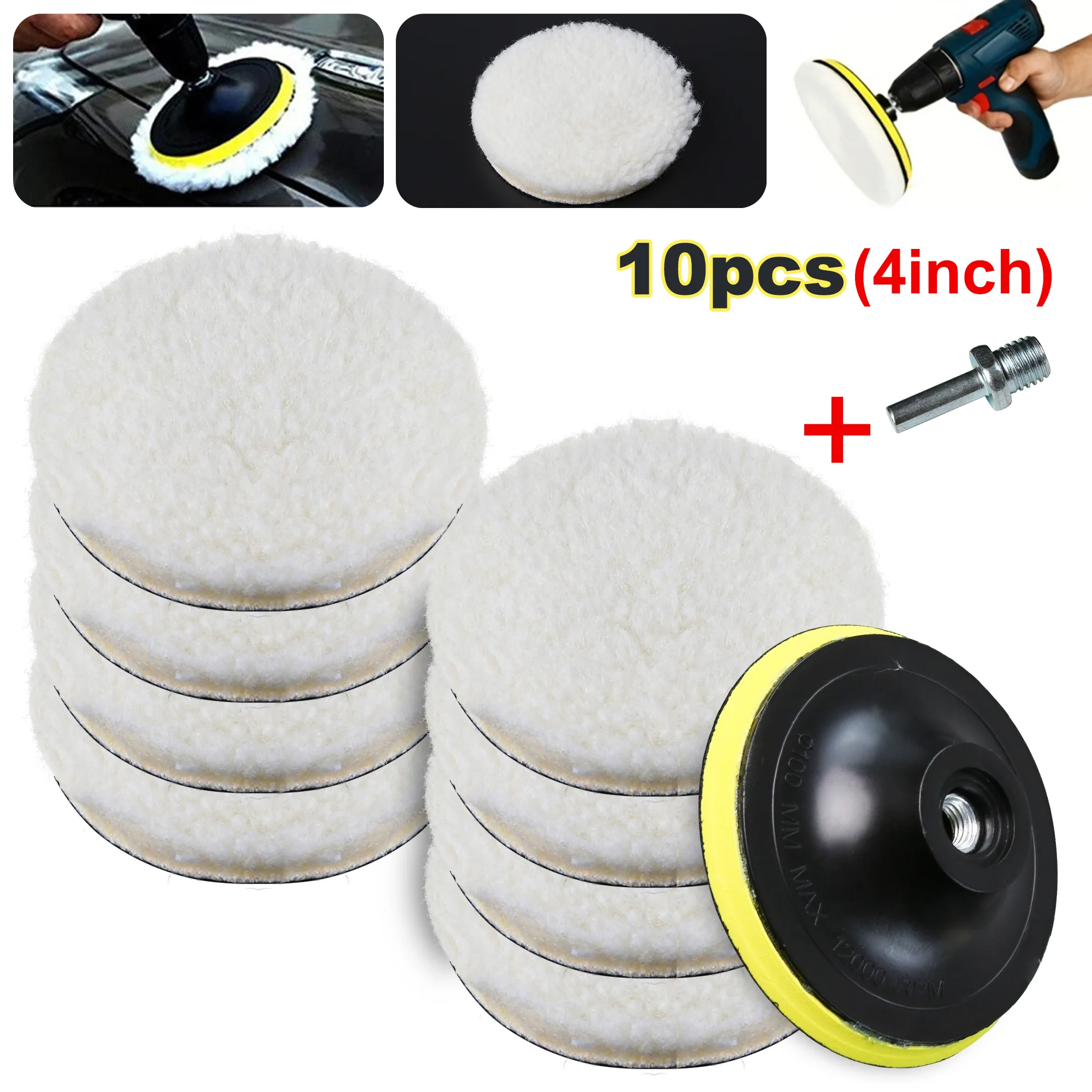 10PCS (8Pads + 1Sucker + 1Screw) Auto Polijsten Waxen Buffing Wheel Pad Auto Polijstmachine Kit voor Auto M10/M14 Boor Connector - afbeelding 1