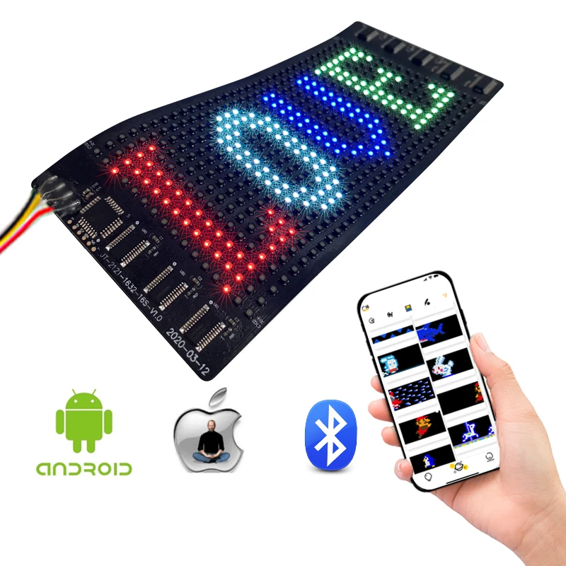 RGB Flexible LED Display Bluetooth Programmable Soft Sign Strip Lights DIY Mask Hat Clothes Bag Shoes Word Scroll Matrix Screen