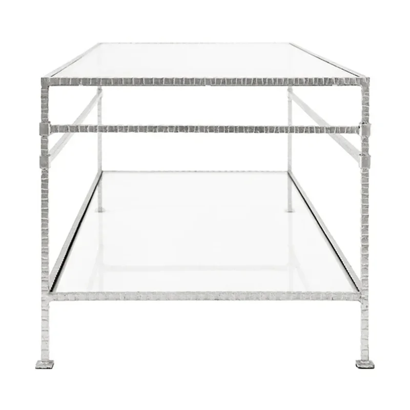 طاولة قهوة مزدوجة الطبقة من الحديد المطاوع بتصميم عتيق على الموضة الأمريكية، فيلا فندق/غرفة نموذجية طاولة قهوة فاخرة خفيفة