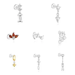 LENNIK White Gold Single 925 Sterling Silver zircon tassel piercing thread flat bottom Earrings Women fashion jewelry plata 925