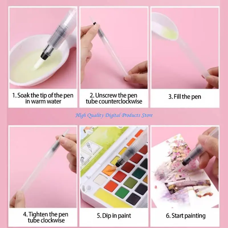U2JE 3Pcs  Watercolor Brushes Lightweight for Outdoor Sketching Painting