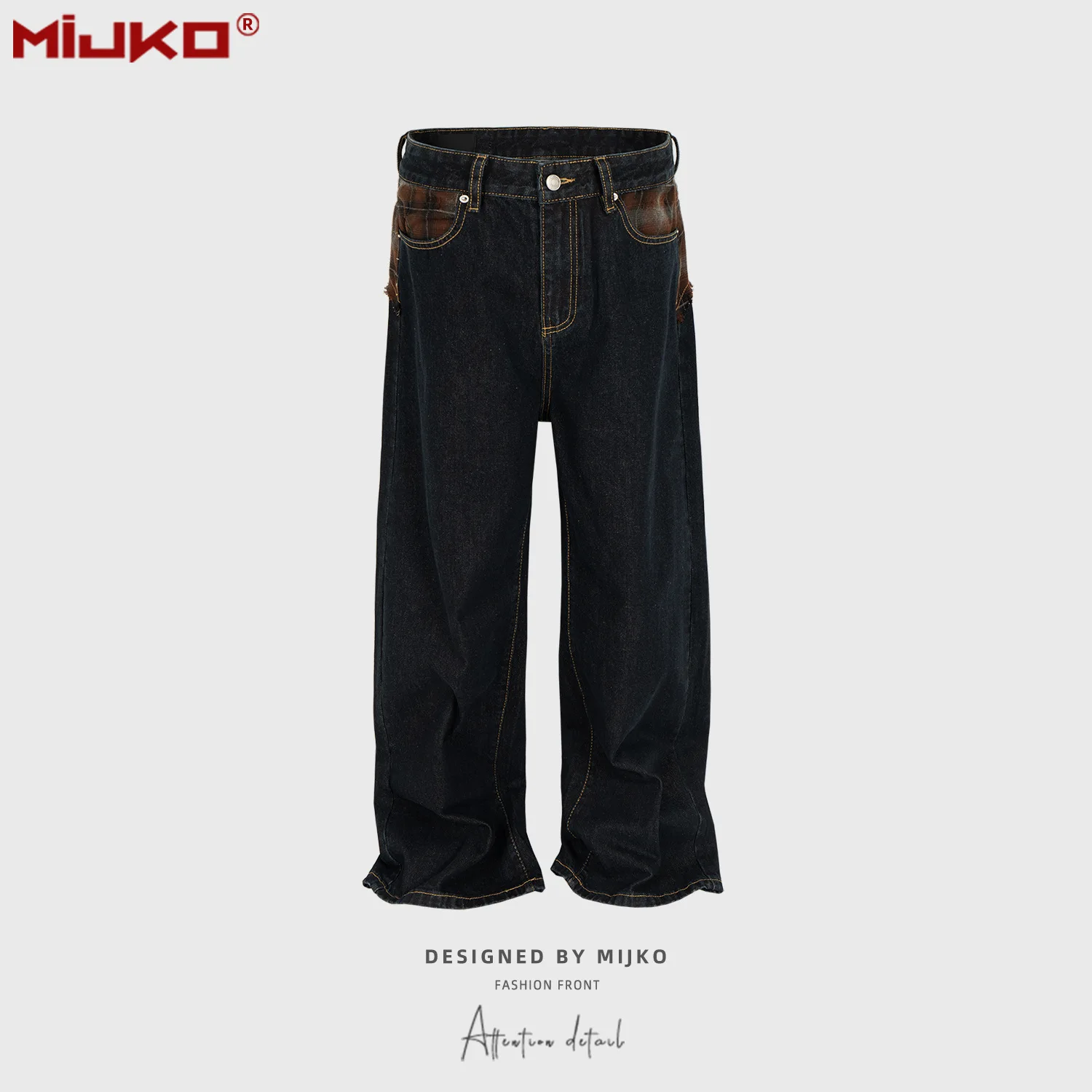 

MIJKO American Retro Black Blue Jeans Loose Casual Straight CleanFit Long Trousers for Men And Women