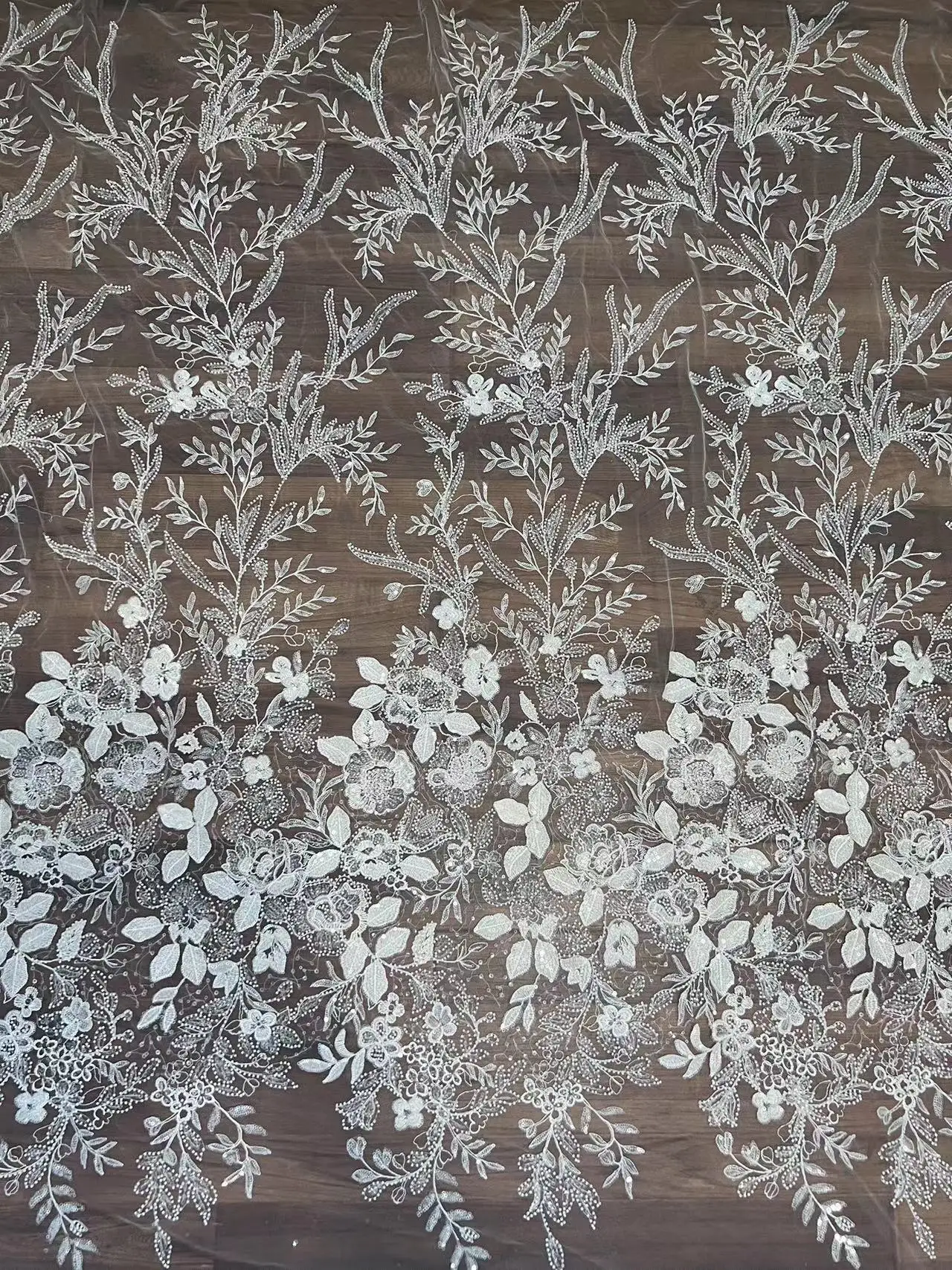 Beautiful floral lace fabric with sequins and beads wedding dress lace 130cm wide sold by yard
