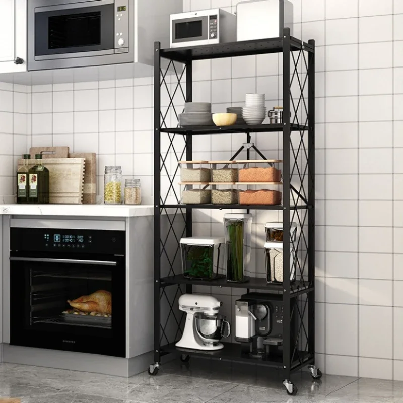 Firm Kitchen Supplies Free Installation Folding Kitchen Rack Home Microwave Oven Storage Rack Factory