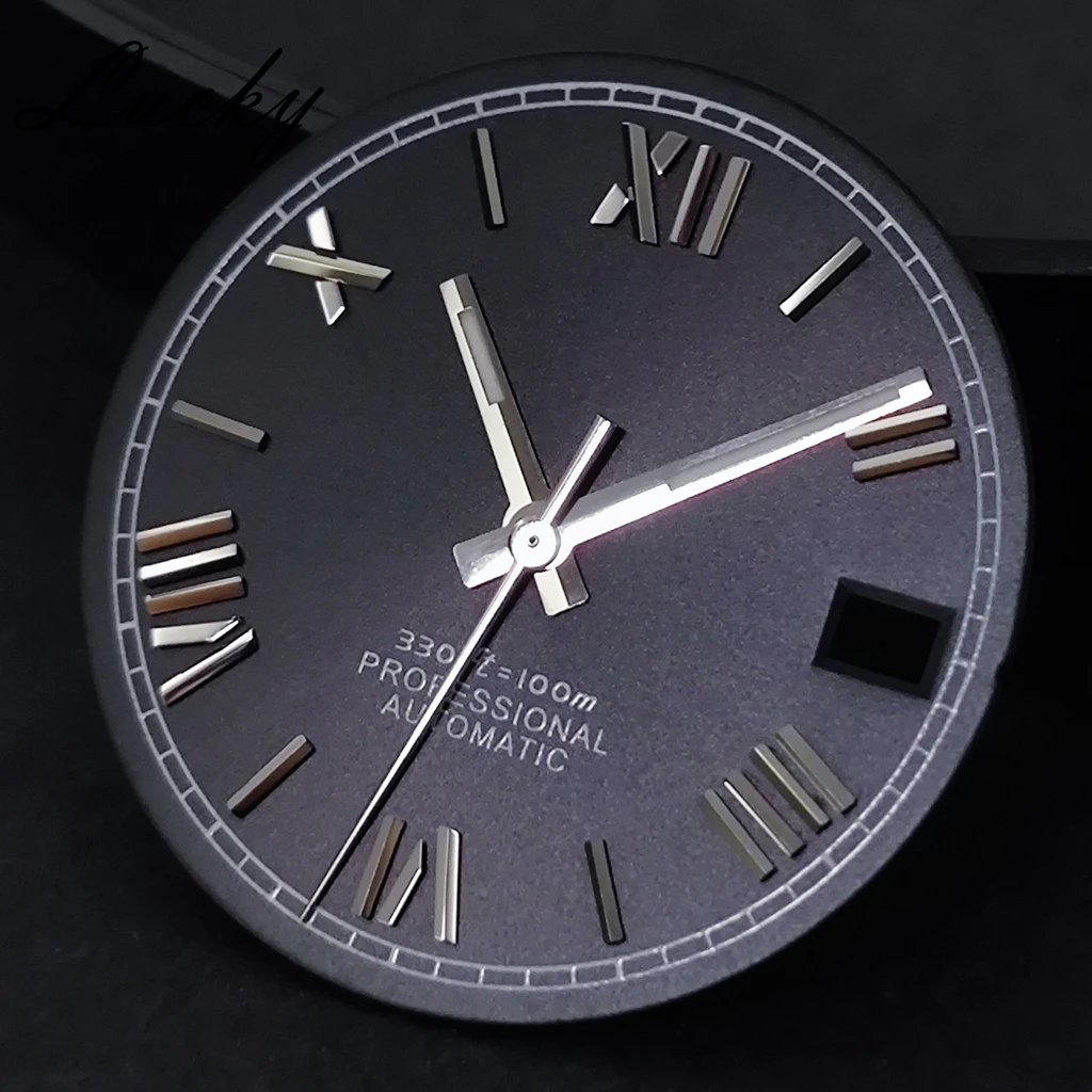 28.5MM Steel Roman Numerals Black Blue Gold Silver Sunburst Watch Dial Hands  Fit NH35 NH36 Automatic Diver Men Watches Part