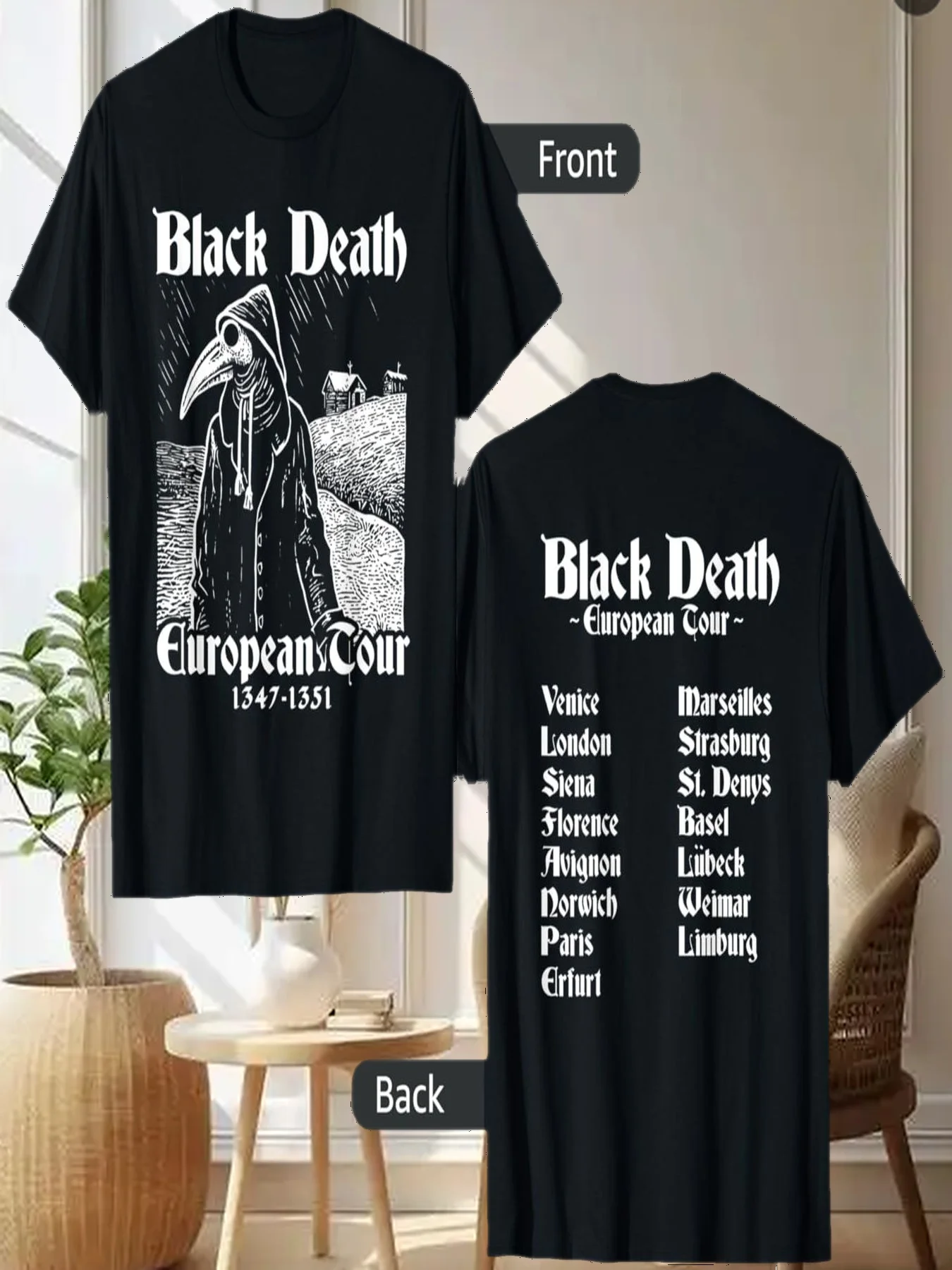 

Футболка Black Death Bubonic Plague European Tour Goth Plague Doctor