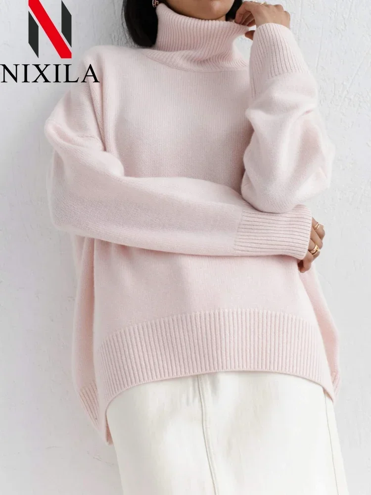 

New in Autumn Winter Knit Women Turtleneck Sweater Long Sleeve Tops Casual Loose Jumper Thick Warm Pullovers for Women Clothing