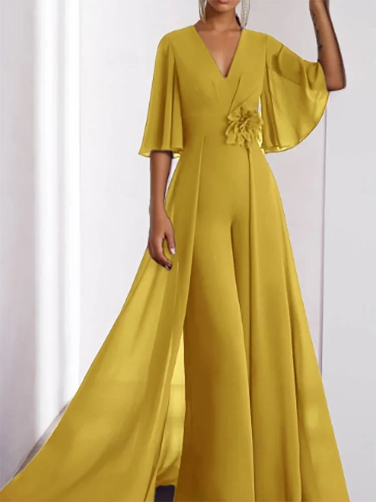 

Classic Chiffon V-Neck Half Sleeve Mother Of Bride Wedding Dresses Bridal Gowns Customized