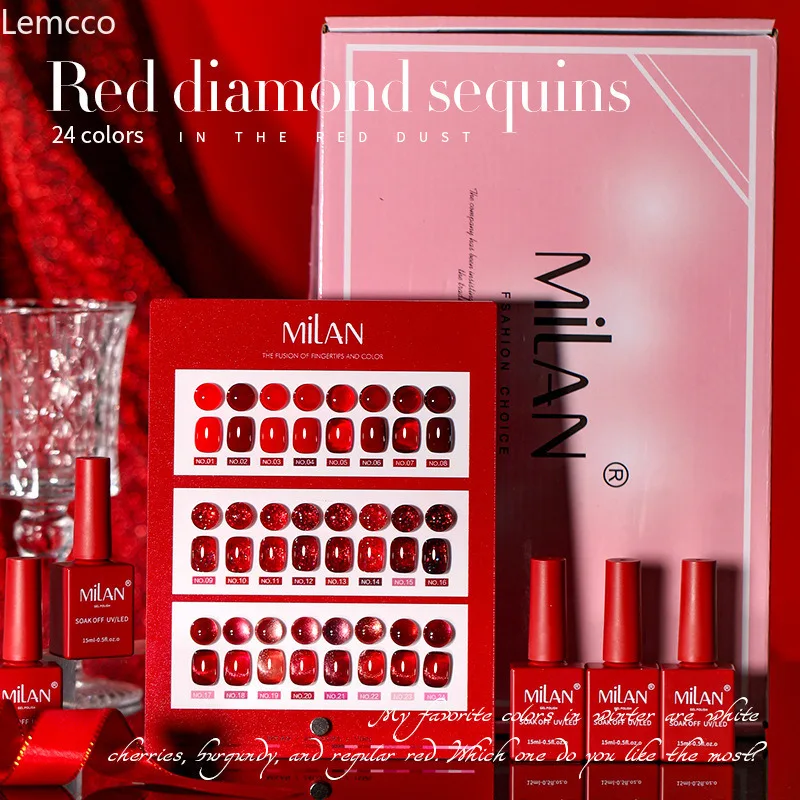 

Lemcco 24 цвета Wine Red 15 мл Набор гель-лаков для ногтей с цветной картой, УФ-гель для ногтей Soak Off, на Рождество, Новый год и Хэллоуин