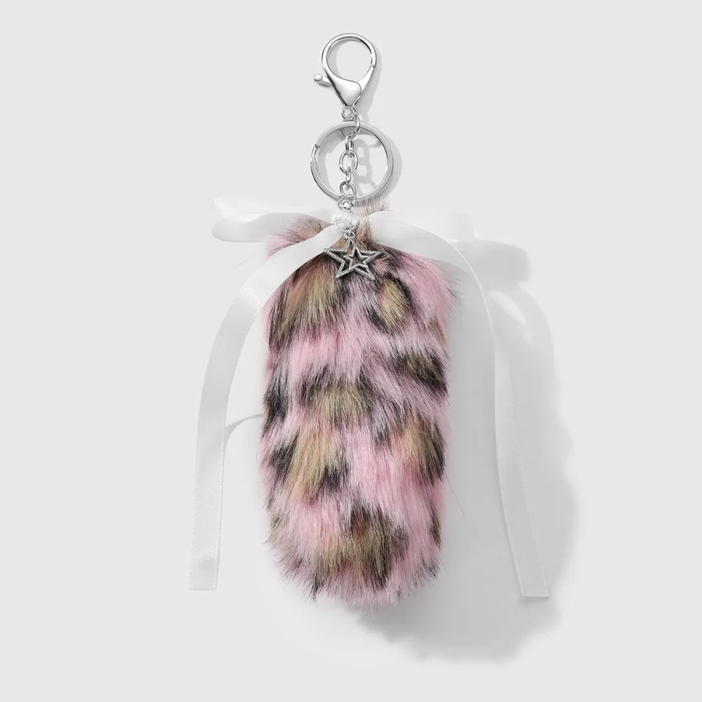 

Cute Y2K Style Fluffy Tail Keychain Lace Bow Leopard Print Bag Charm Gift DIY Keychain Pendant Backpack Decoration