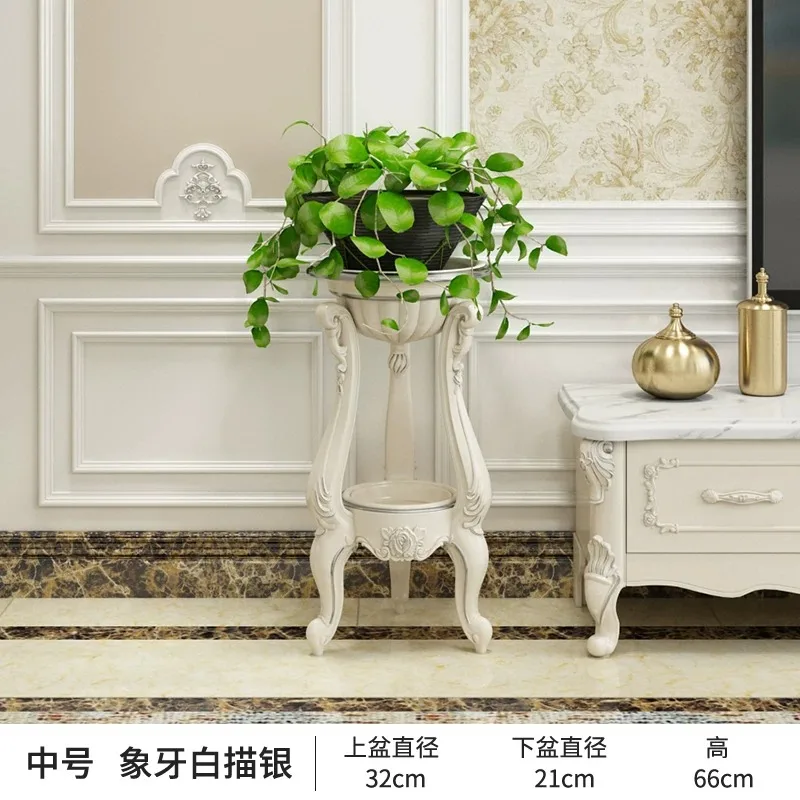 European Indoor Multi-layer Painted Gold Flower Stand White Floor Balcony Storage Rack Elegant Living Room Decor
