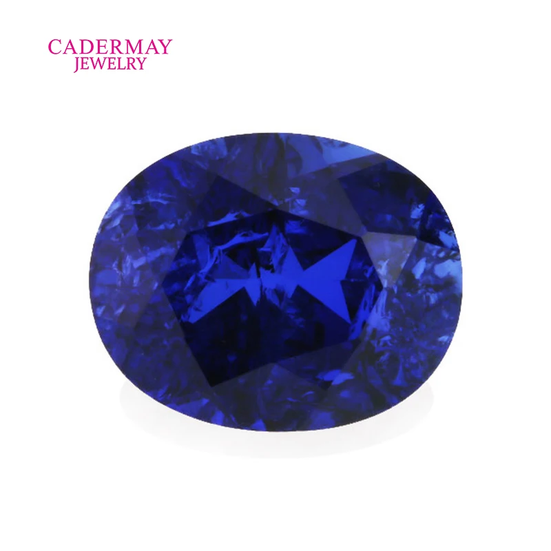 Cadermay Lab Grown Sapphire With Inclusions 3x4mm-15x20mm Oval Shape Royal Blue Synthetic Sapphire Loose Gemstone For Jewelry