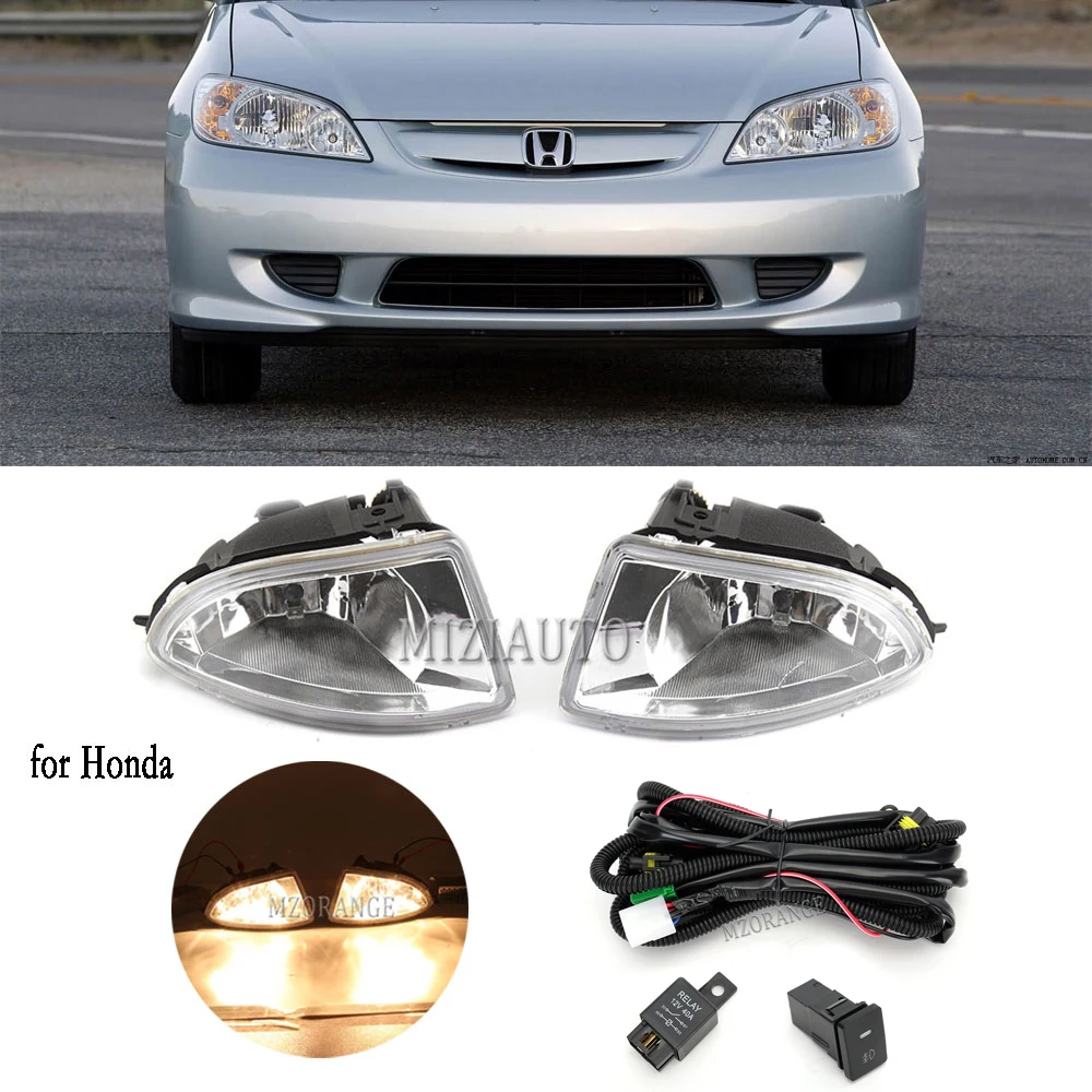 Światła przeciwmgielne dla Honda Civic 2004 2005 reflektor Led przedni zderzak halogenowa lampa przeciwmgielna okablowanie kabel przełącznika